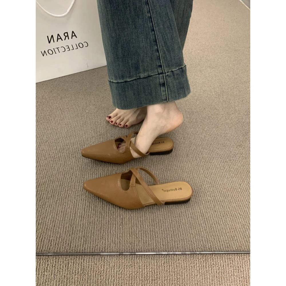 法式平底气质包头半拖鞋女外穿懒人一脚蹬尖头穆勒鞋新款2025女鞋