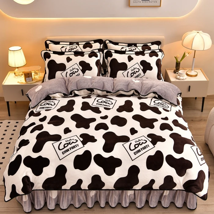 入冬神器 加厚8到9斤牛奶绒四件套保暖双面绒被套床裙款床上用品