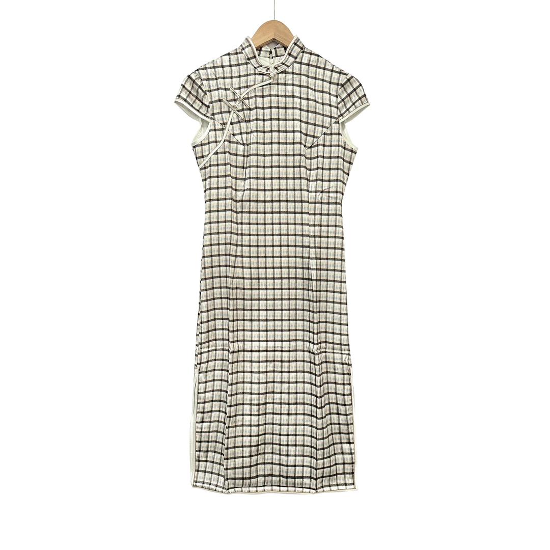 新中式！女士夏季格子减龄旗袍连衣裙F483