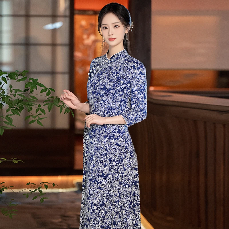 新中式旗袍高端2025夏季上海日常可穿礼服气质素雅国风复古连衣裙