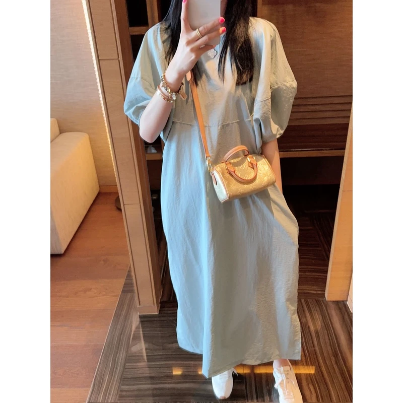【张静芝】简约灯笼袖纯色连衣裙