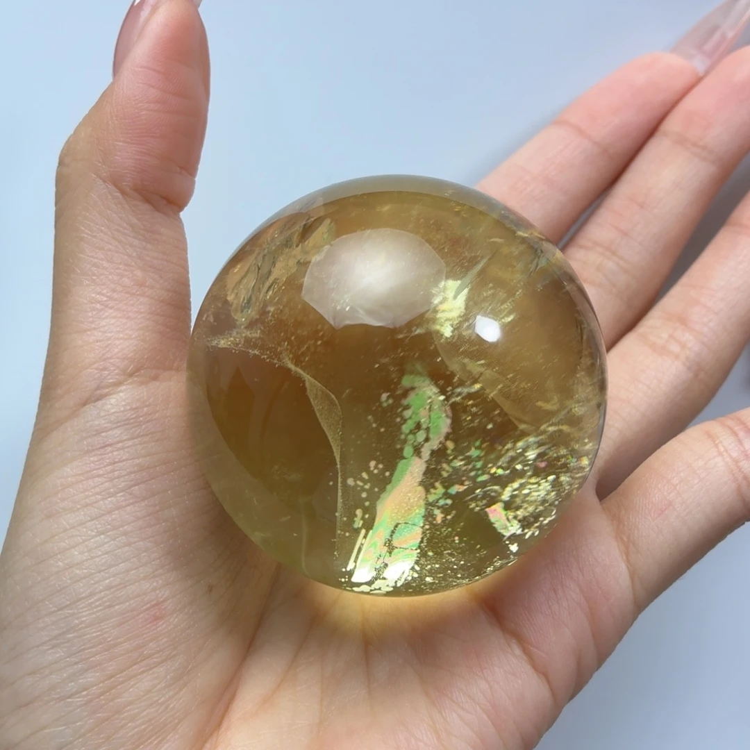 未镶嵌珠宝半成品黄晶彩虹水胆蓝针54.4mm