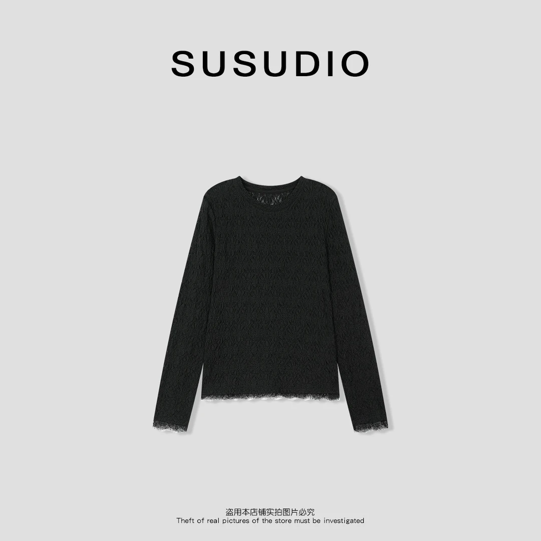 SUSUDIO设计款泡泡褶皱纯色圆领T恤10114