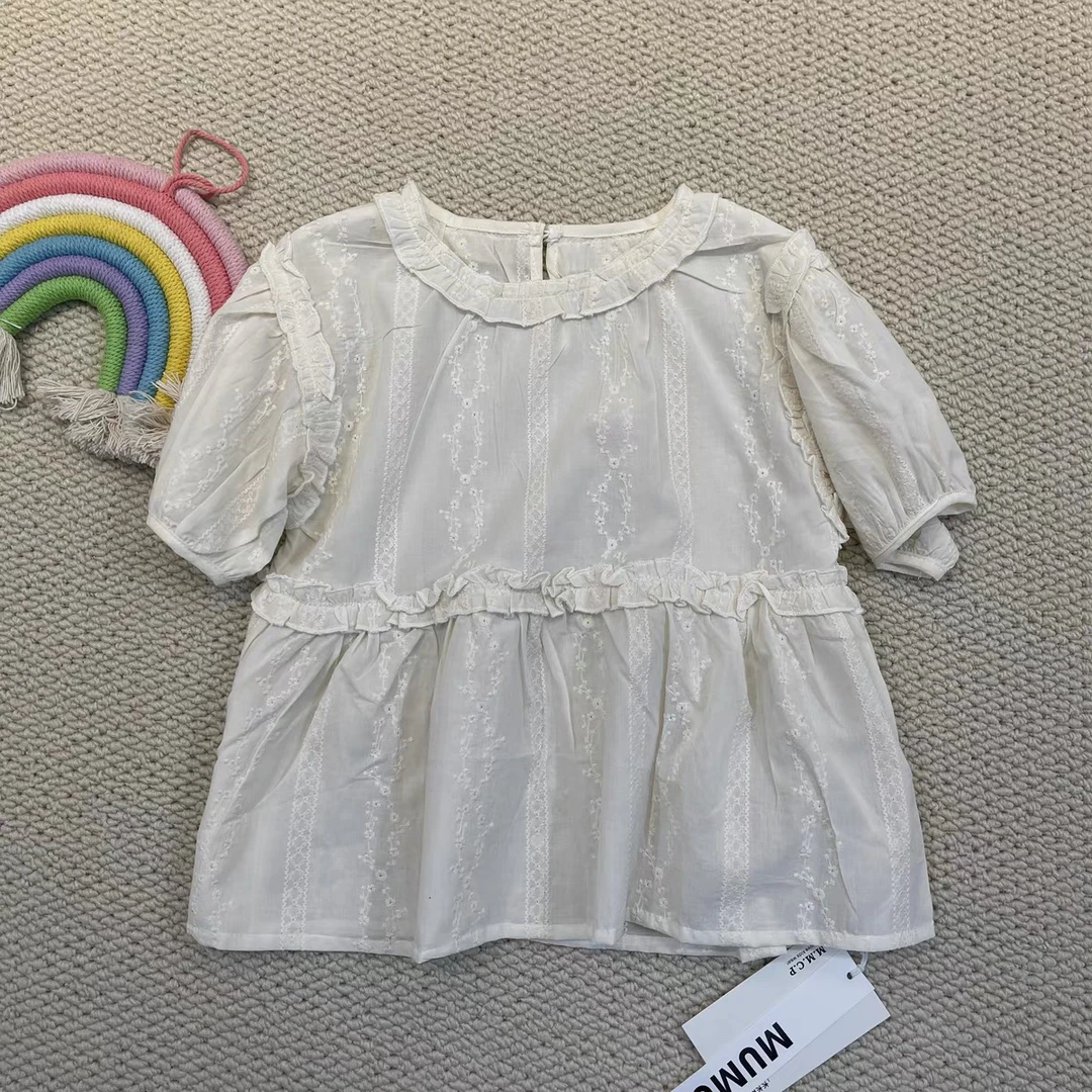 亲子！2025夏季新款女童韩版洋气百搭蕾丝拼接娃娃衫短袖阔腿裤