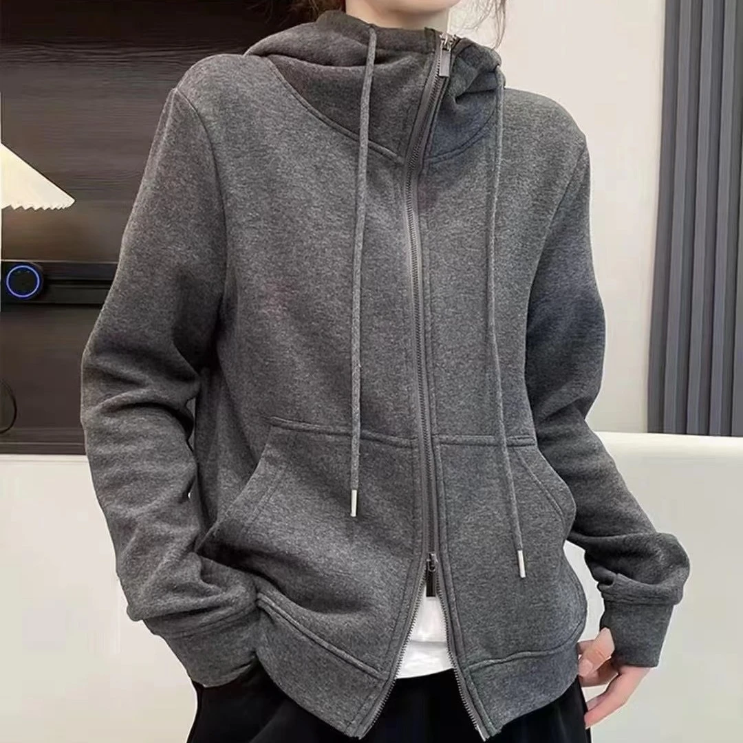 连帽休闲风插肩袖拉链修身型卫衣开衫秋季时尚网红