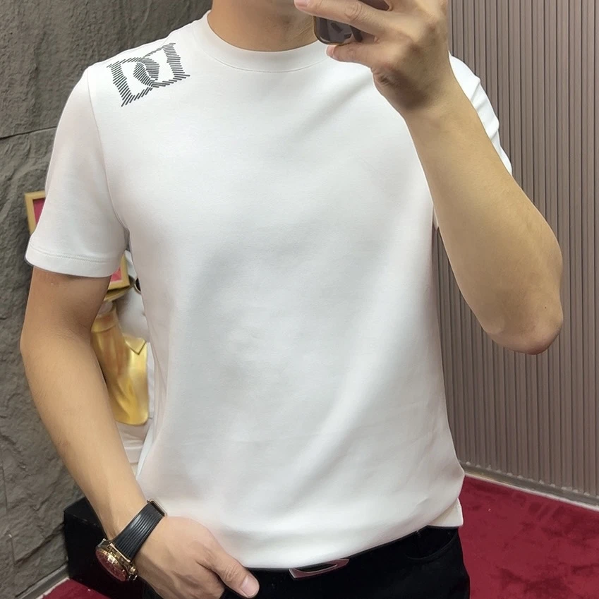 2025-8910#短袖圆领秋冬加厚男士透气T恤男士印花半袖t恤