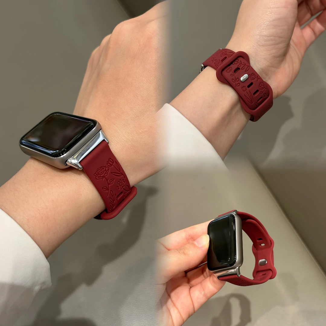 适用小米9pro手环情侣表带玫瑰花纹watch4纯色简约女款小米手环