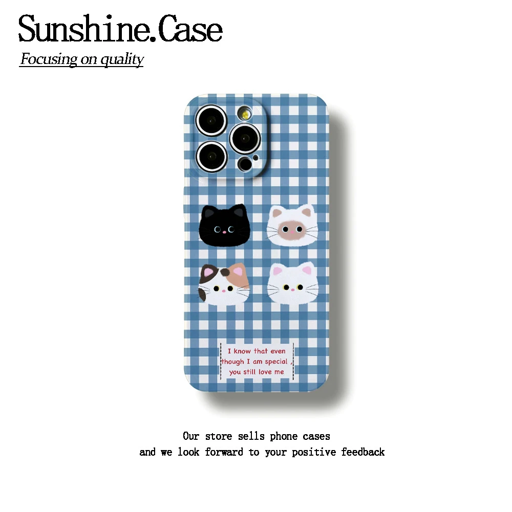 【羊羊专属】格子猫头软壳适用苹果oppo华为vivo手机壳防摔