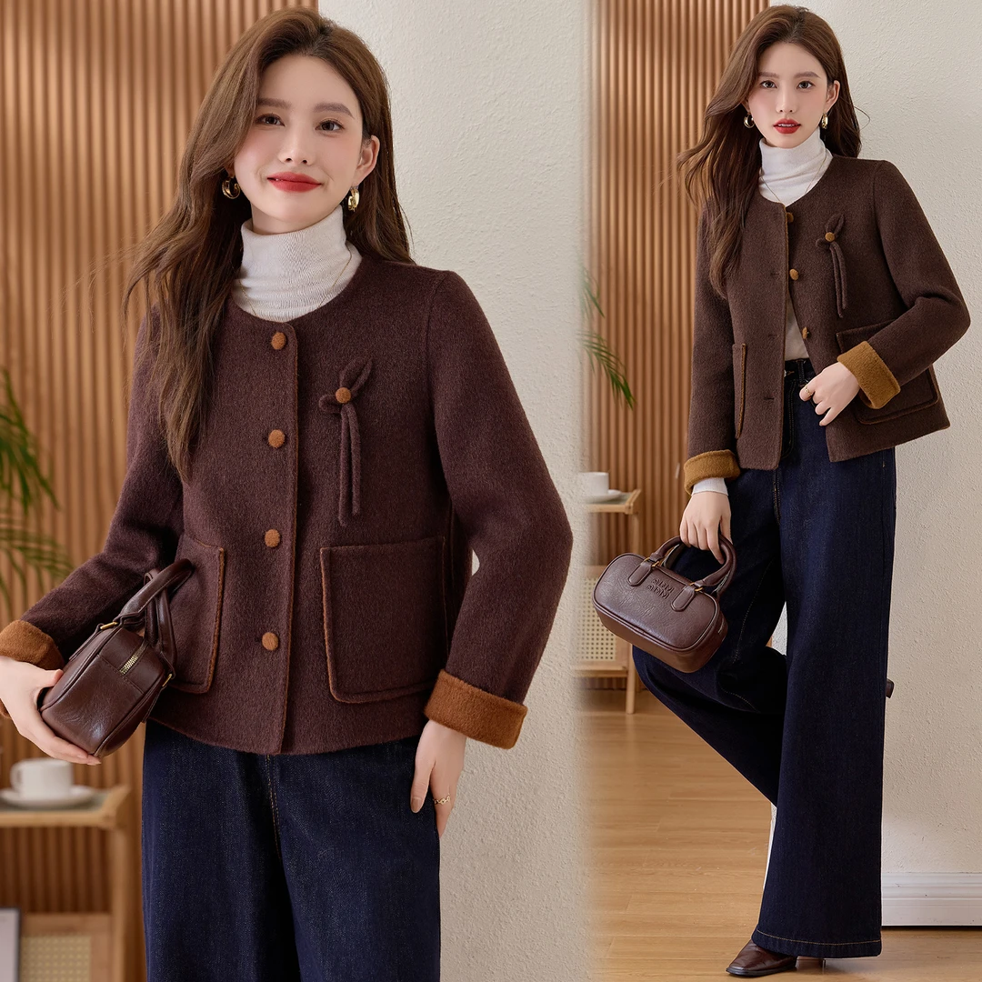 双面尼毛呢外套小个子短款女款爆款2025秋冬新款洋气百搭羊毛大衣