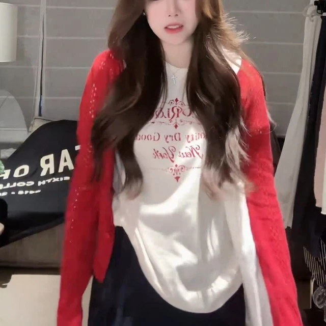 纯色印花圆领短袖恤女新款夏季慵懒风宽松百搭休闲体恤上衣