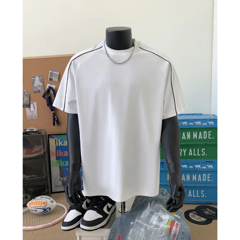 条纹设计短袖t恤男款夏季美式cleanfit穿搭青少年重磅半袖体恤衫