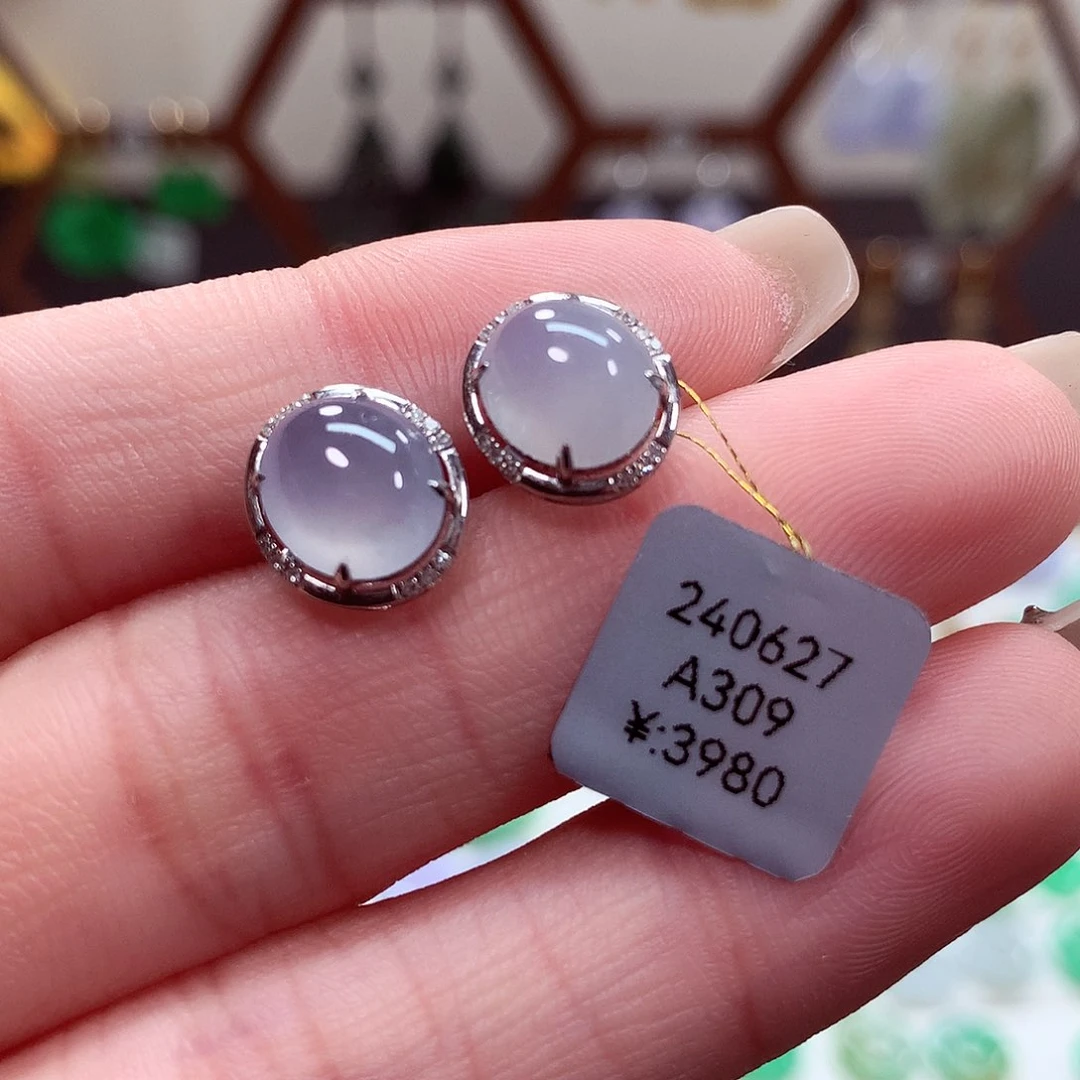 翡翠耳饰18K金镶嵌天然翡翠