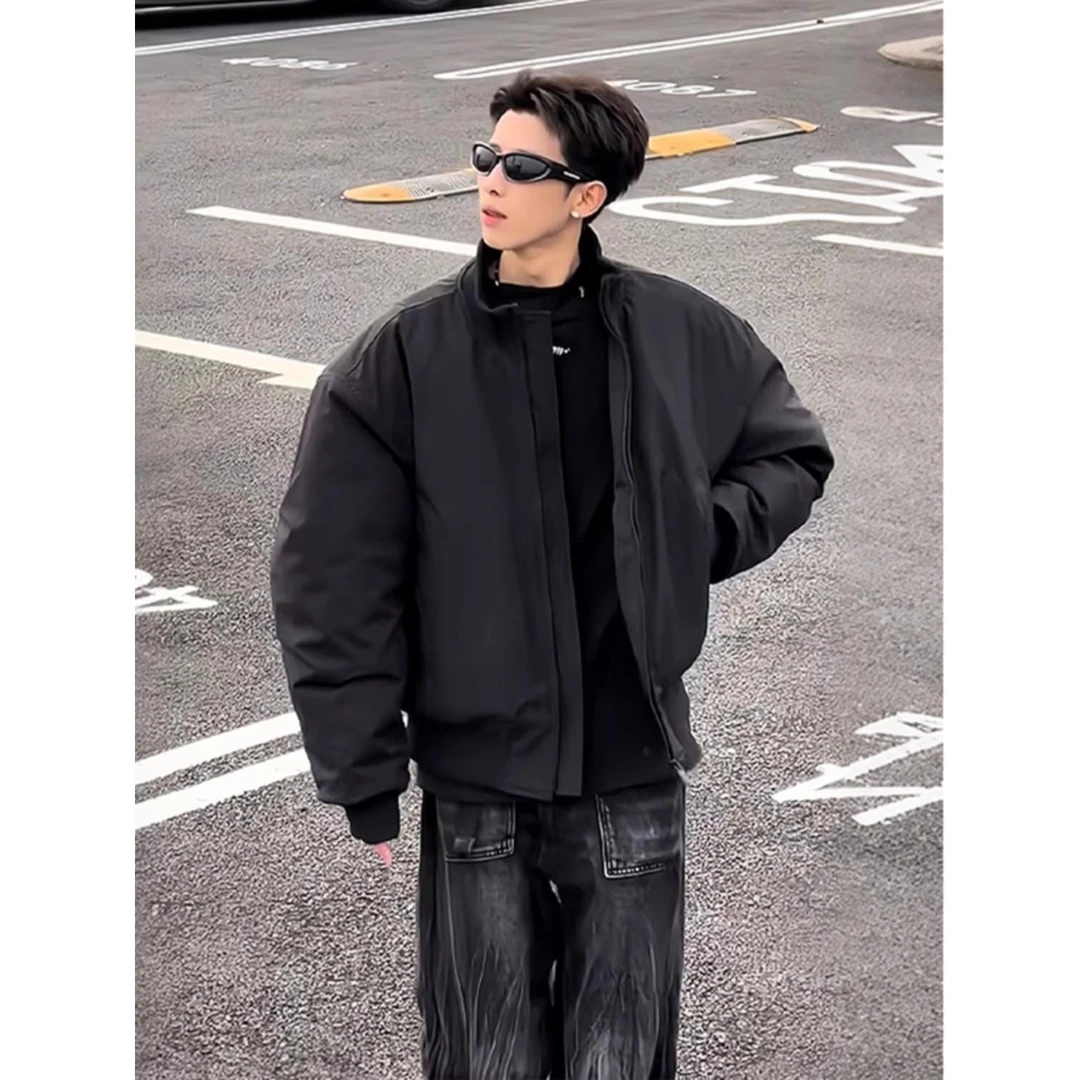 bomber飞行夹克男高级感痞帅美式cleanfit廓形外套立领夹棉棒球服