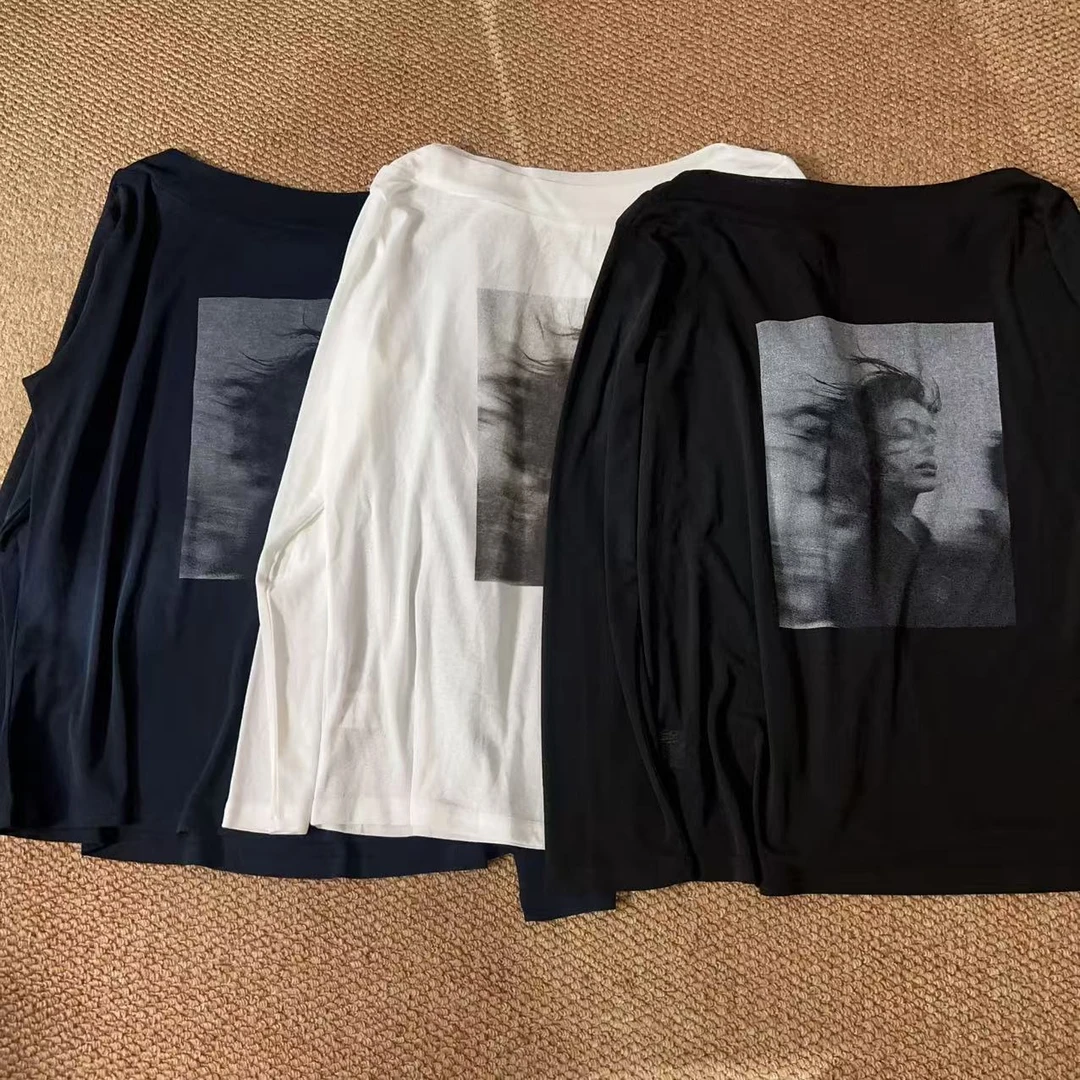 【那尚新品】时尚减龄休闲显瘦图案一字领纱T