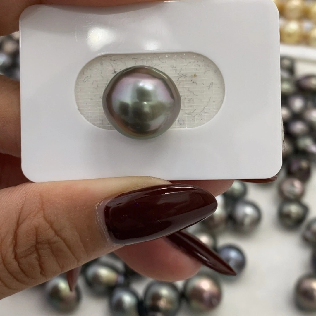 裸珠海水珍珠大溪地炫清粉14.1m