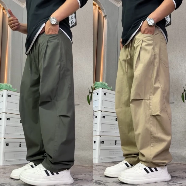 早秋户外褶皱设计直筒复古工装裤男时尚潮流美式高街感百搭休闲裤