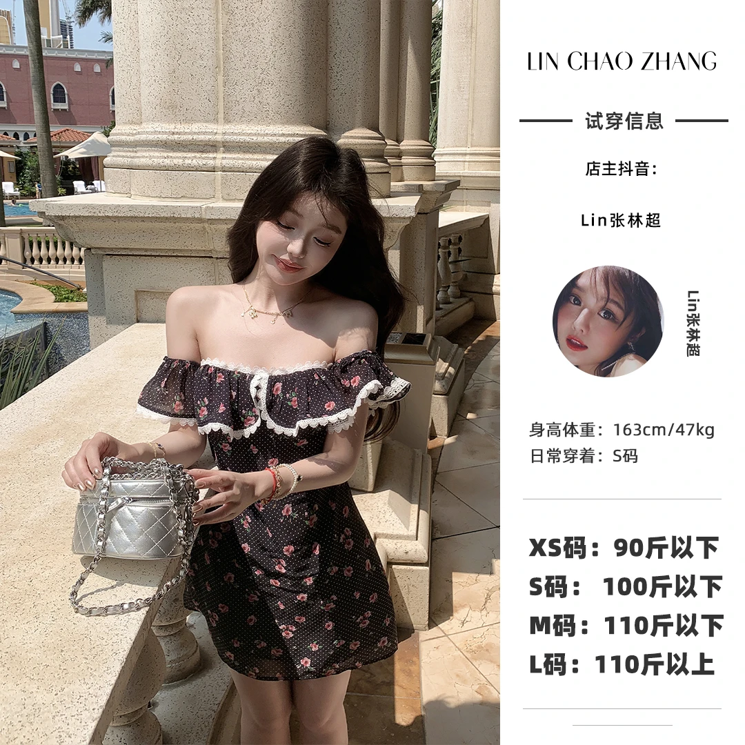 【暗黑甜心】复古油画黑波点玫瑰少女裙 LL250016