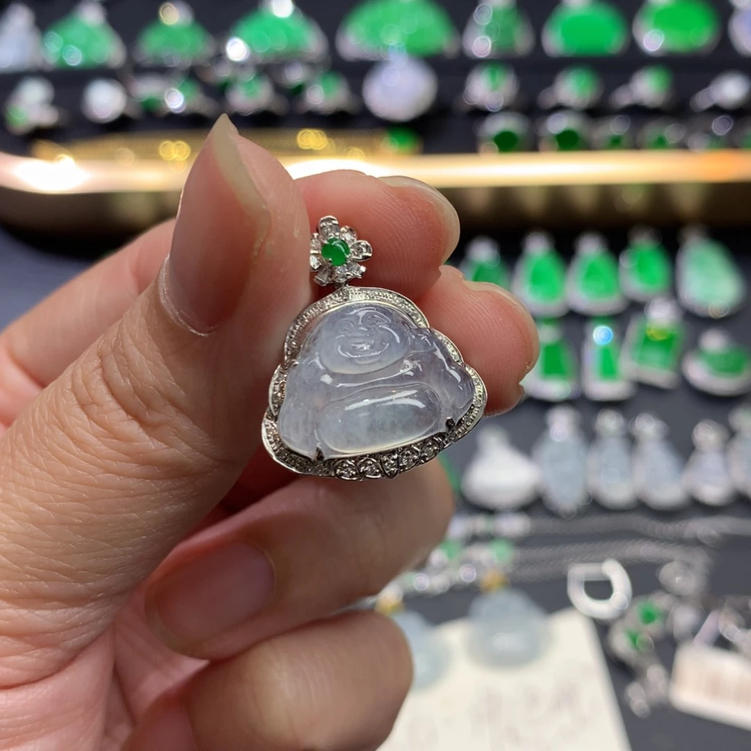 翡翠吊坠(不含链)18K金镶嵌