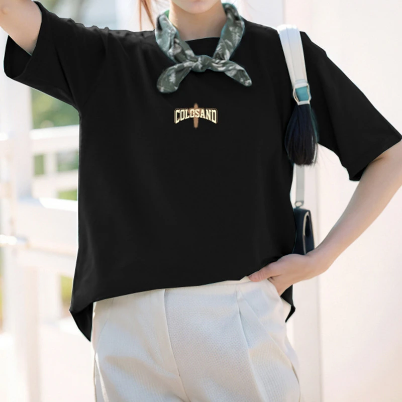 260g重磅纯棉短袖t恤女夏季宽松潮流别致小众设计感上衣黑色半袖