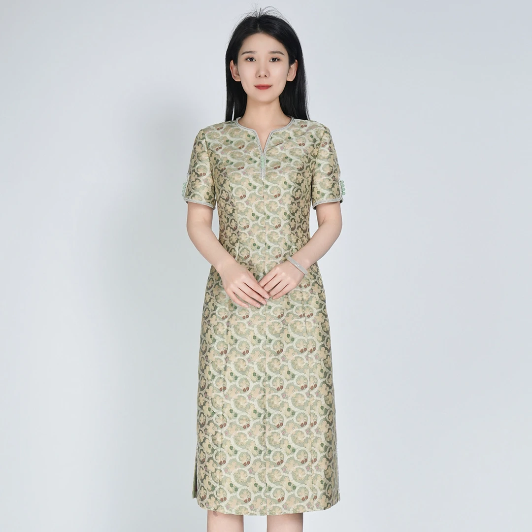 【大师系列-李德喜宋锦】桑蚕丝100%曲水梅花宋锦连衣裙HBSS050100