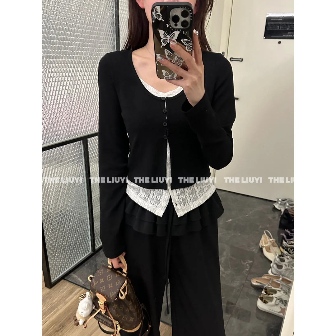 【LIUYI】欣欣子~春夏蕾丝拼接假两件T恤上衣53076