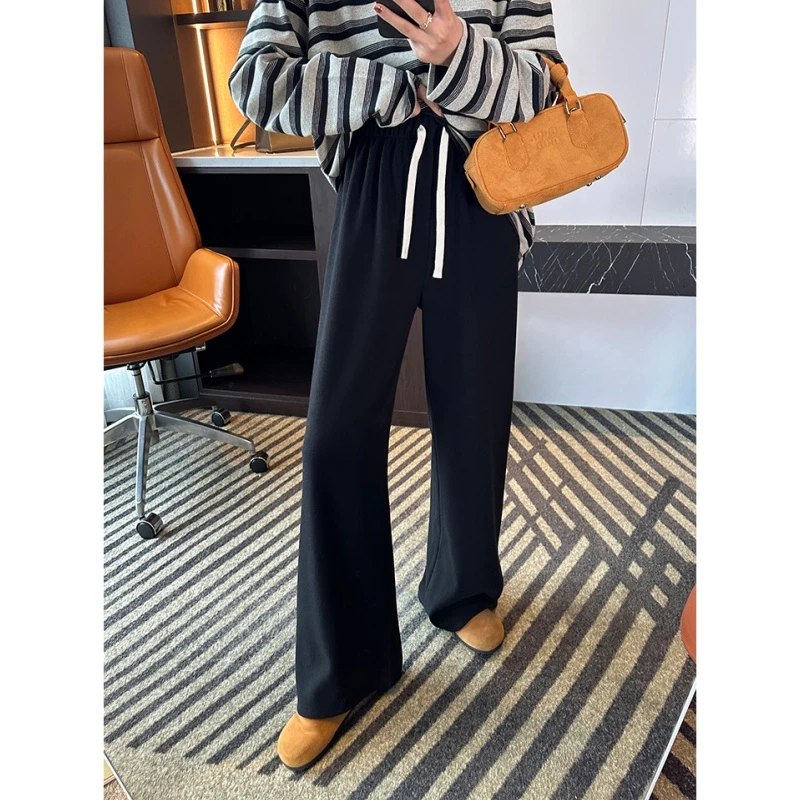 2025秋冬新款加绒直筒休闲裤女梨型身材显瘦宽松百搭垂感阔腿长裤