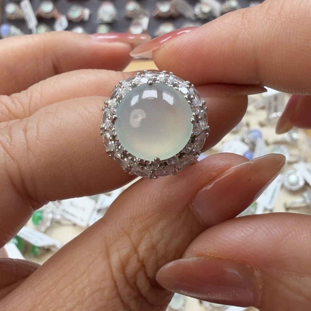 翡翠银S925镶嵌戒指8081