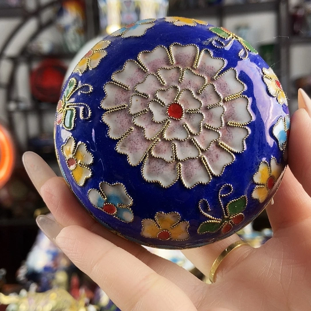 水****铜花丝宝蓝色景泰蓝大号粉盒