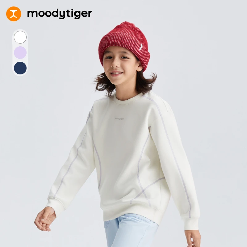 moodytiger儿童网球25春秋新男女童运动休闲圆领长袖上衣奶皮卫衣