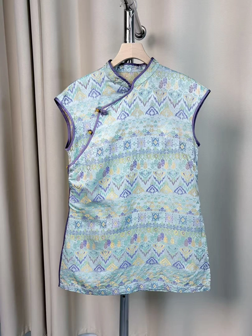 短袖印花提花旗袍百搭复古新中式