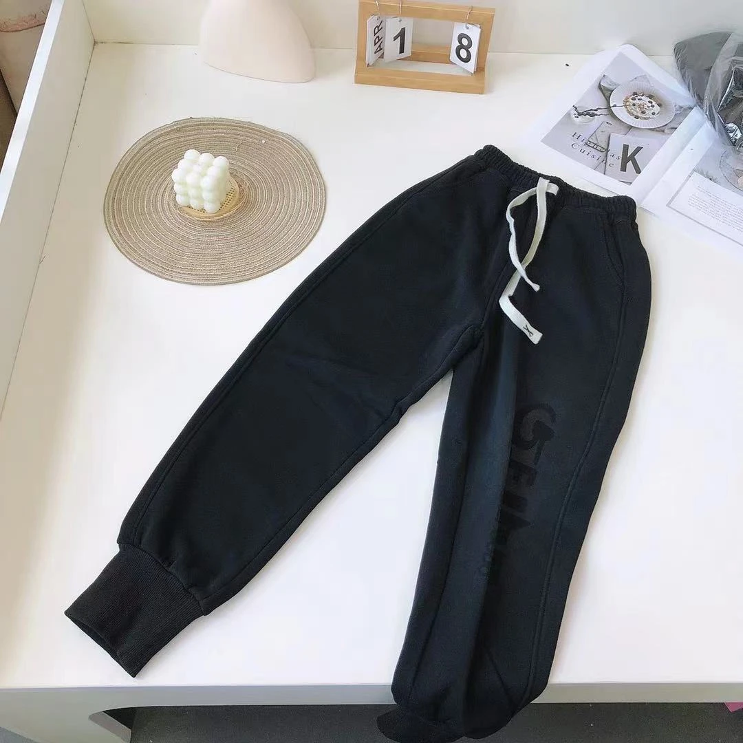 A035大童冬款加绒水洗G字母休闲裤