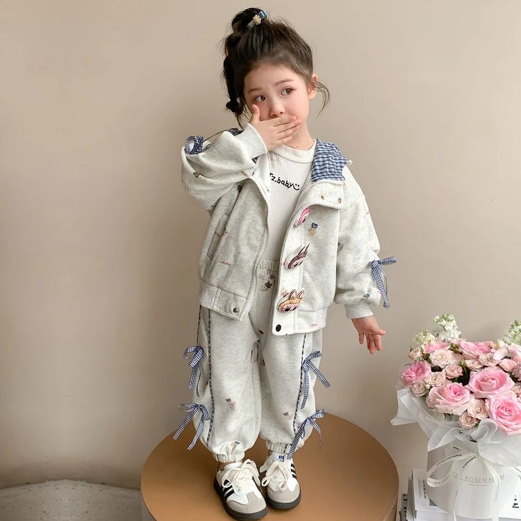 拉布布女童套装秋季新款2025儿童秋装女宝宝连帽卫衣束脚裤两件套