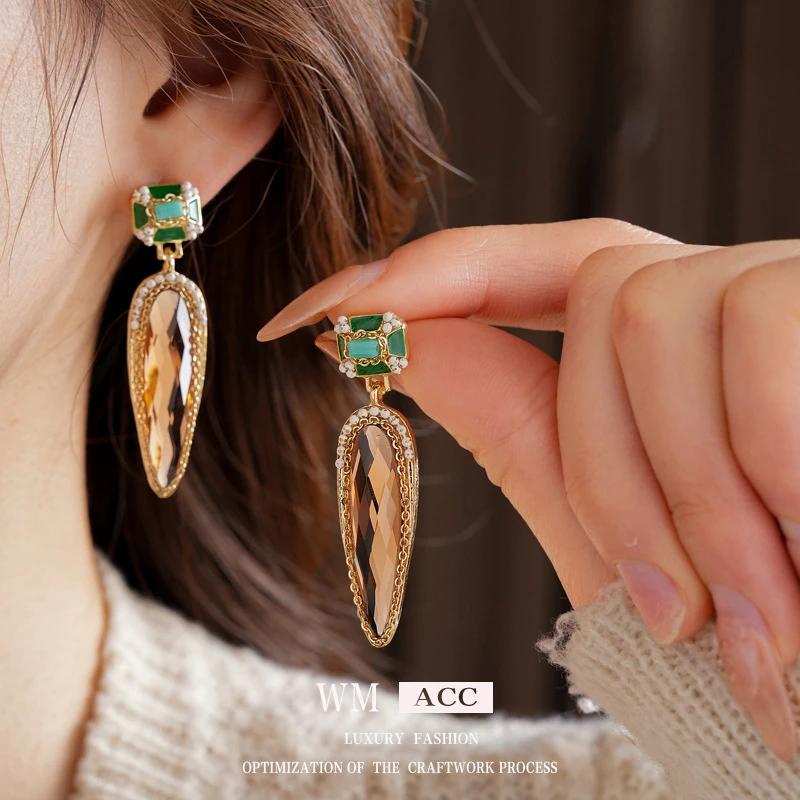 铜合金合成锆石耳饰 修饰脸型耳环古风镶嵌小众轻奢-5692