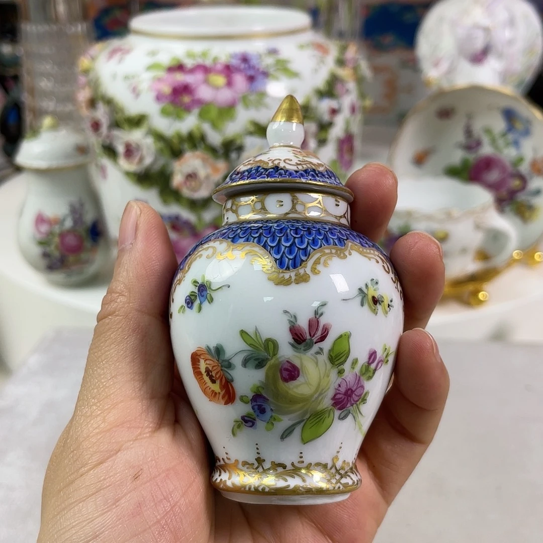 德累斯顿手绘瓷器欧瓷咖啡杯水晶杯