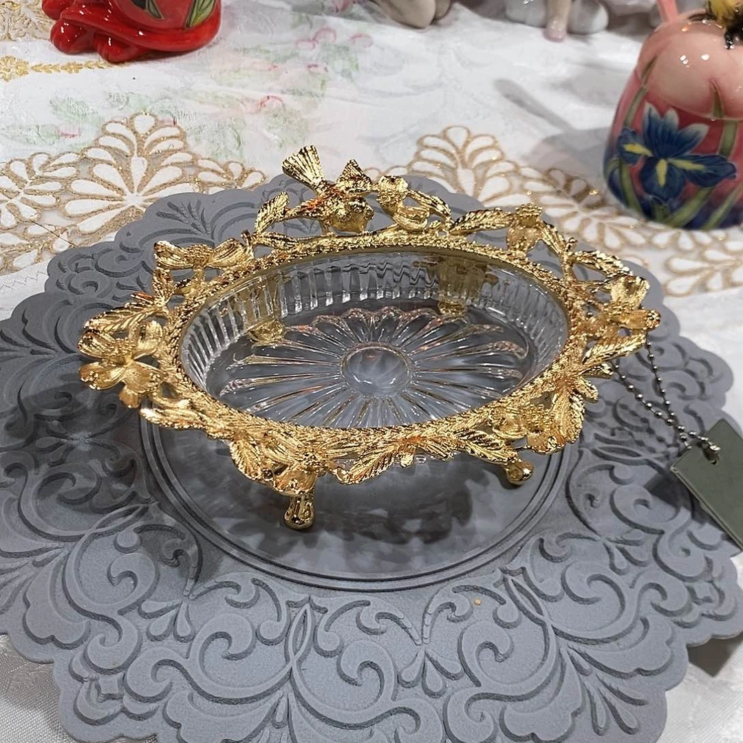 摆件H014福利水晶配铜收纳盘