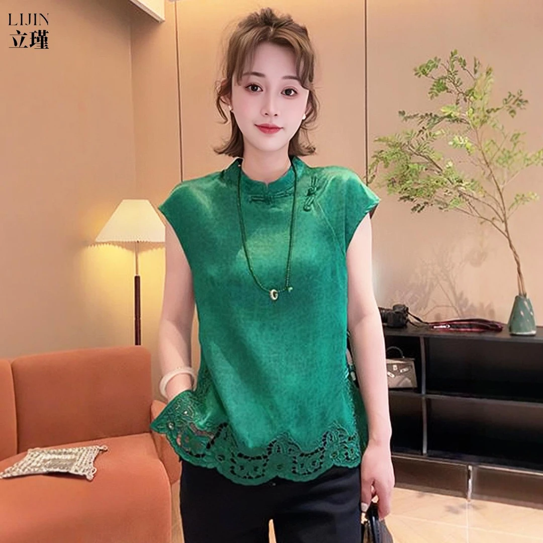 新中式国风女装盘扣衬衫女款2025新款爆款夏季轻奢高级感无袖上衣