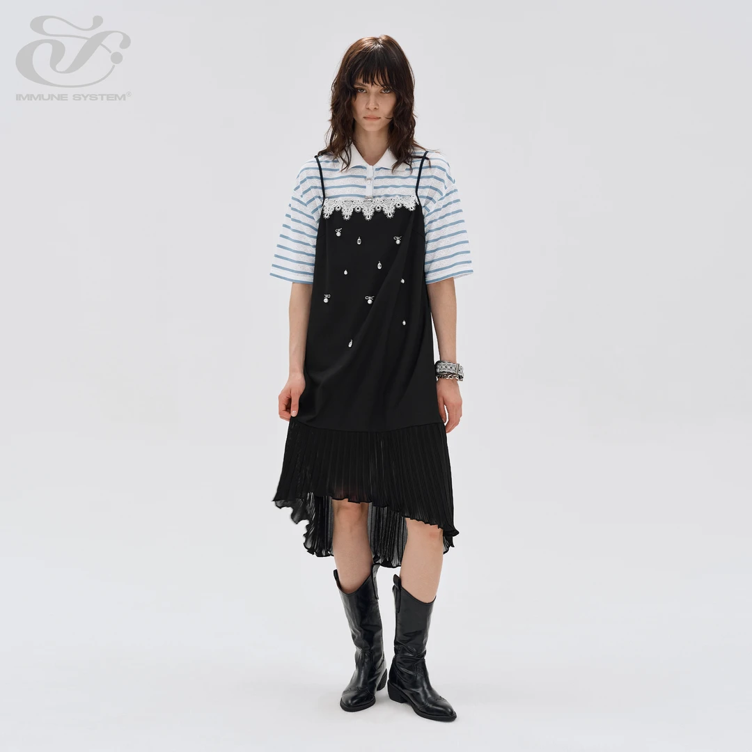 immune system免疫系统 手工缝珠装饰 吊带蕾丝连衣裙