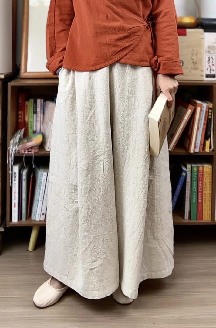 雨露麻设计款单层裙裤