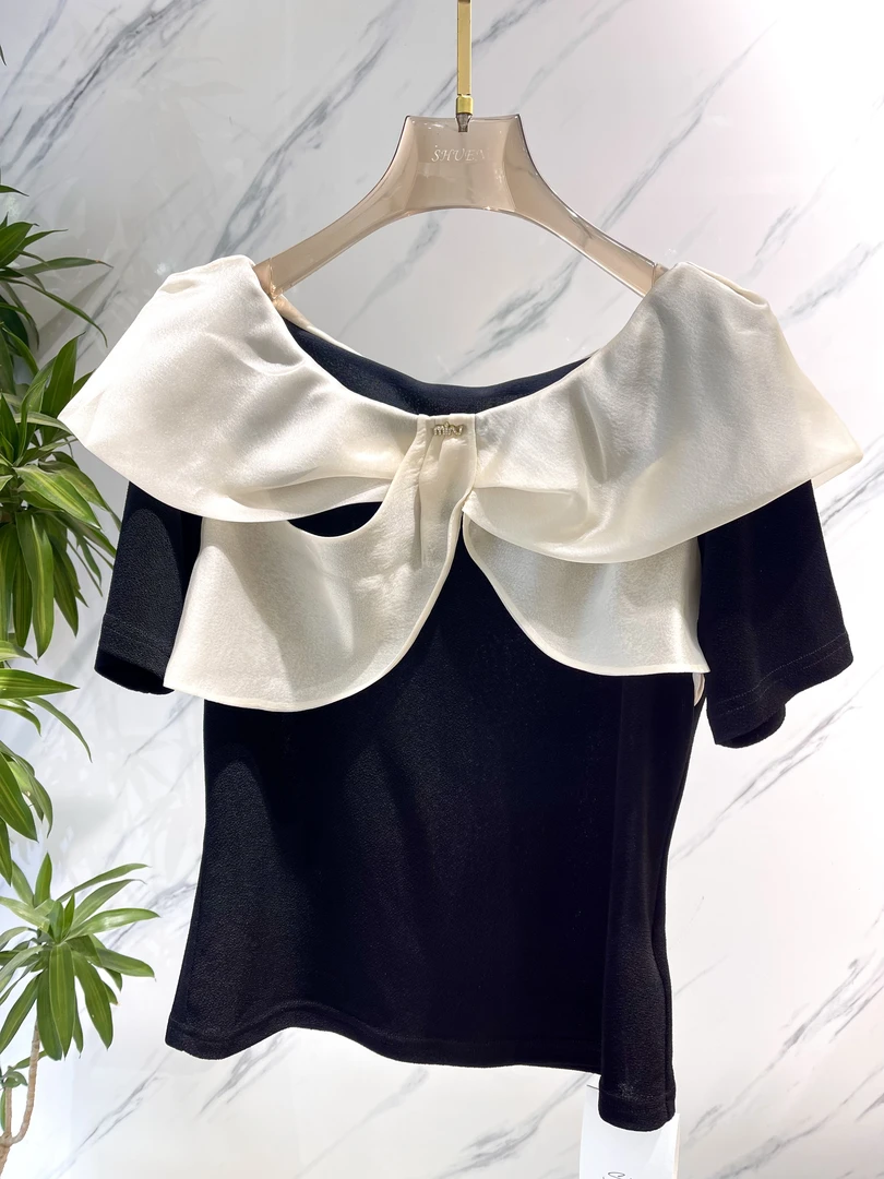 【述恩优选】2025夏季新款欧韩百搭一字肩荷花边先修显瘦上衣气质