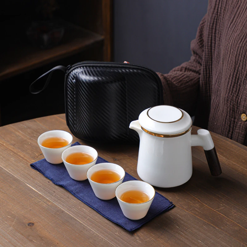 便携式旅行茶具套装高档羊脂玉白瓷快客杯户外陶瓷功夫泡茶壶茶杯