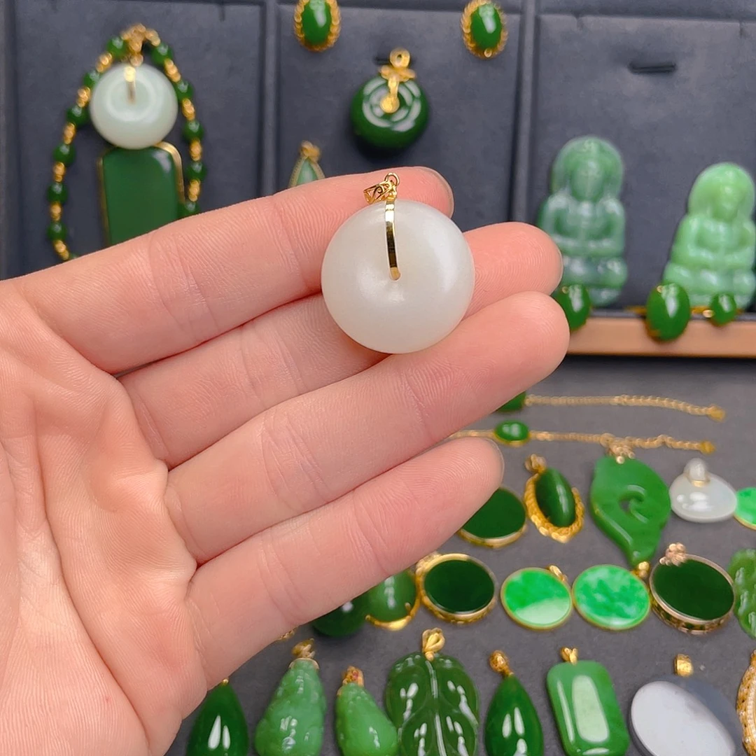 和田玉（白玉）18K金镶嵌吊坠(不含链)