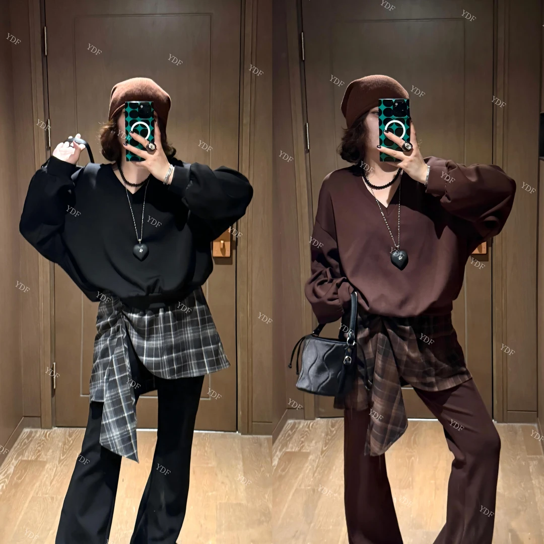 YDFSTUDIO小众【摩登身姿】早秋森系休闲风慵懒时尚V领百搭三件套装