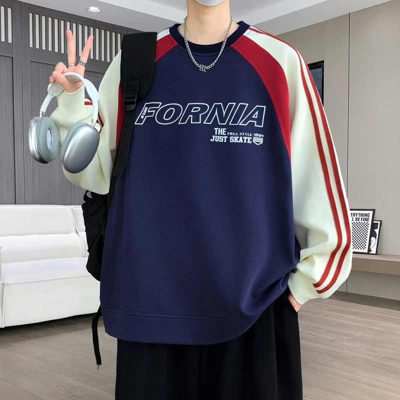 春秋季男生新款撞色拼接卫衣青少年学生男孩长袖卫衣潮流百搭休闲