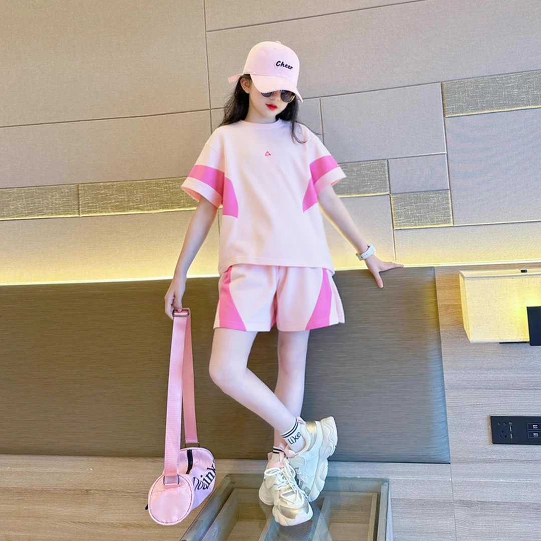 女童套装夏季2025新款洋气夏装中大童女孩短袖短裤儿童运动两件套