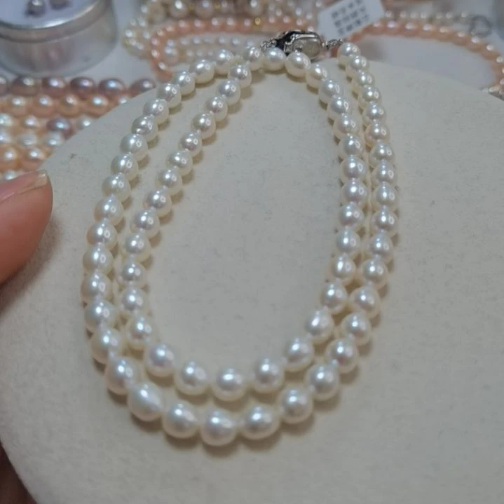 淡水珍珠颈饰合金淡水珍珠项链胖米白色无瑕5-6