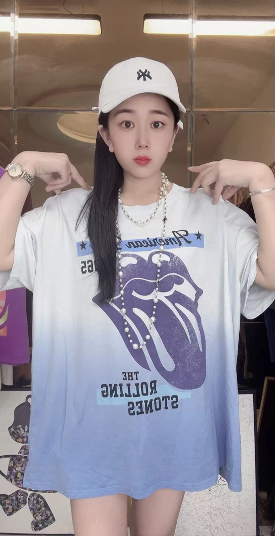 外贸纯棉大舌头后背字母