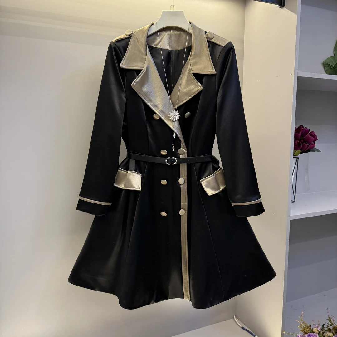 早春新款时尚法式气质高级感显瘦遮肉翻领风衣裙