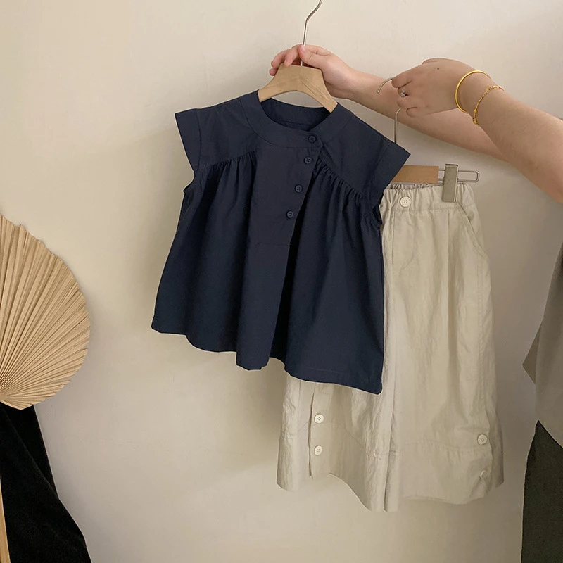 女童夏季套装韩版潮流无袖上衣2025新款洋气宽松阔腿休闲裤两件套