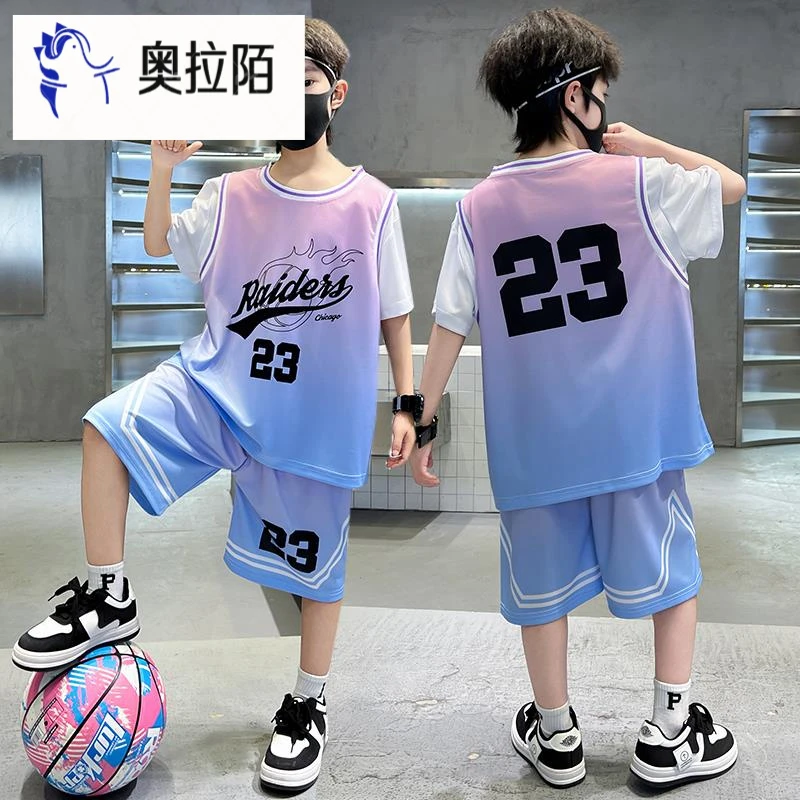 男童夏季篮球服儿童套装2024新款中大童男孩休闲运动短袖速干球衣