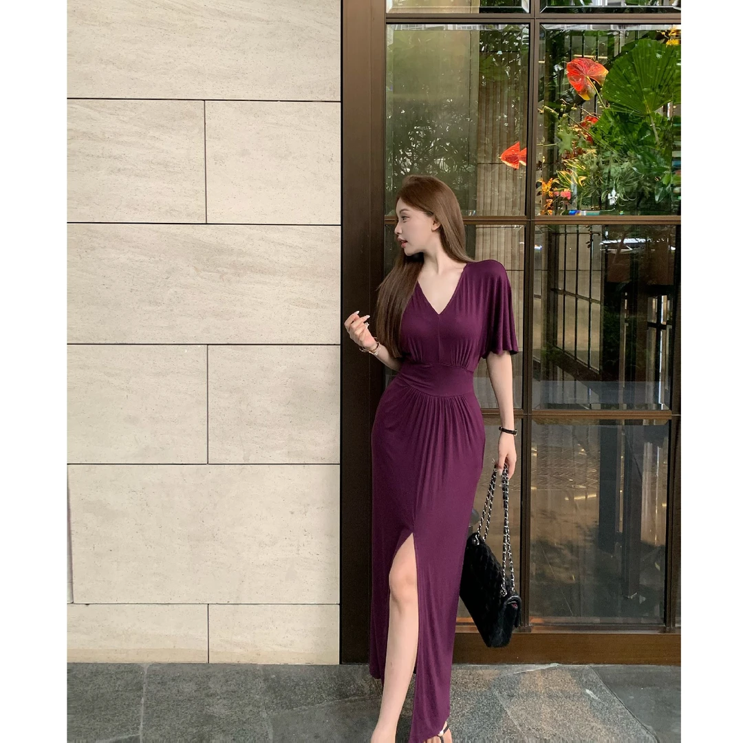 SZA【光影情书】夏季新款韩系气质绝美高级感显瘦V领连衣裙A-2043